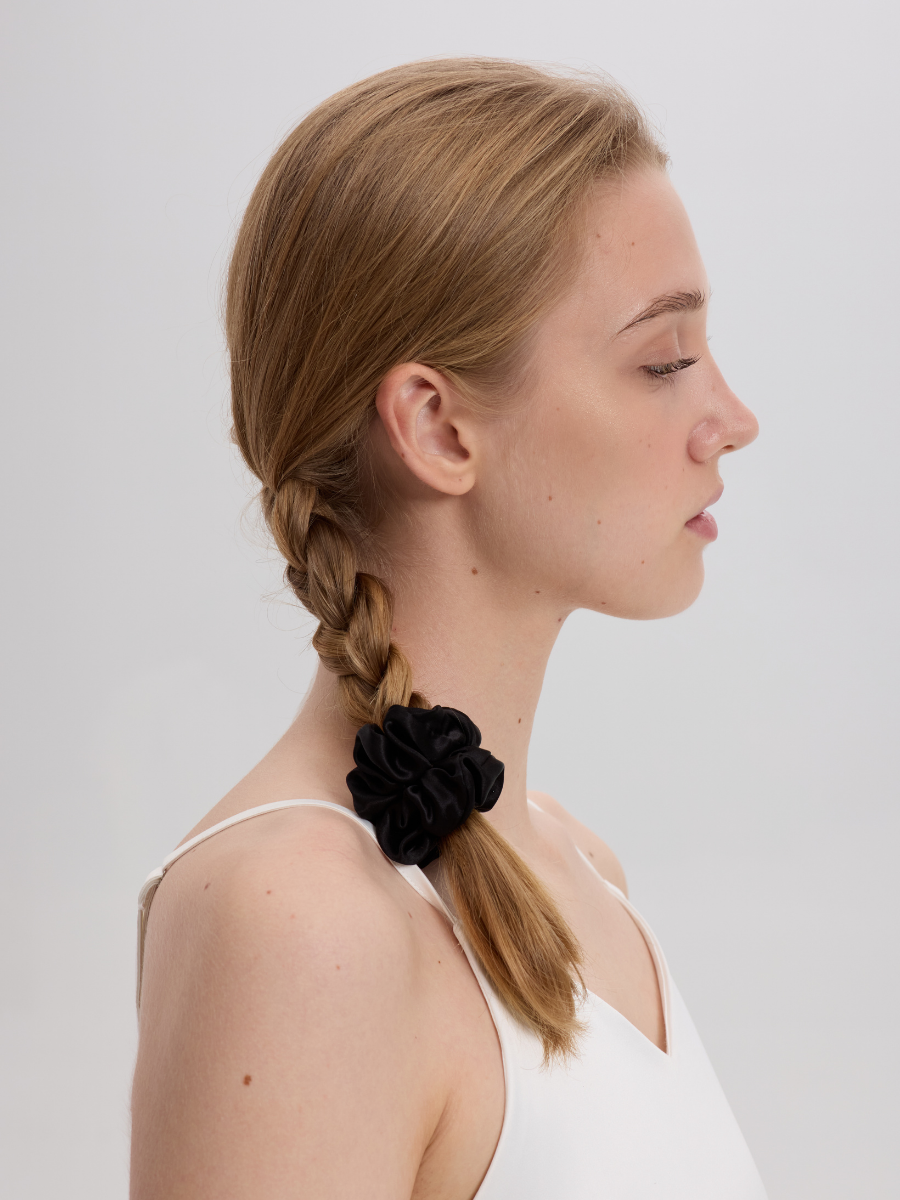 3cm Black Silk Scrunchie