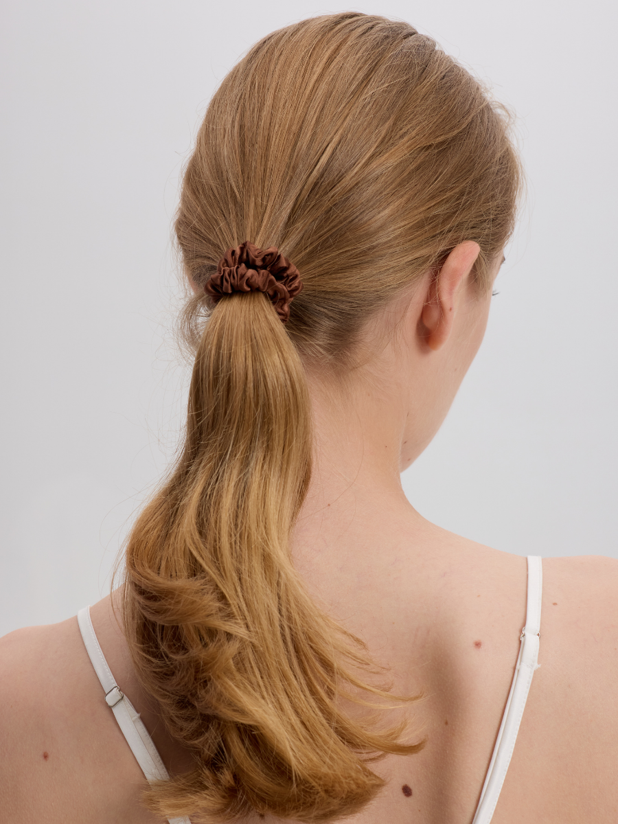 1cm Brown Silk Scrunchie