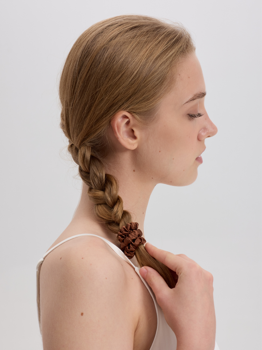 1cm Brown Silk Scrunchie