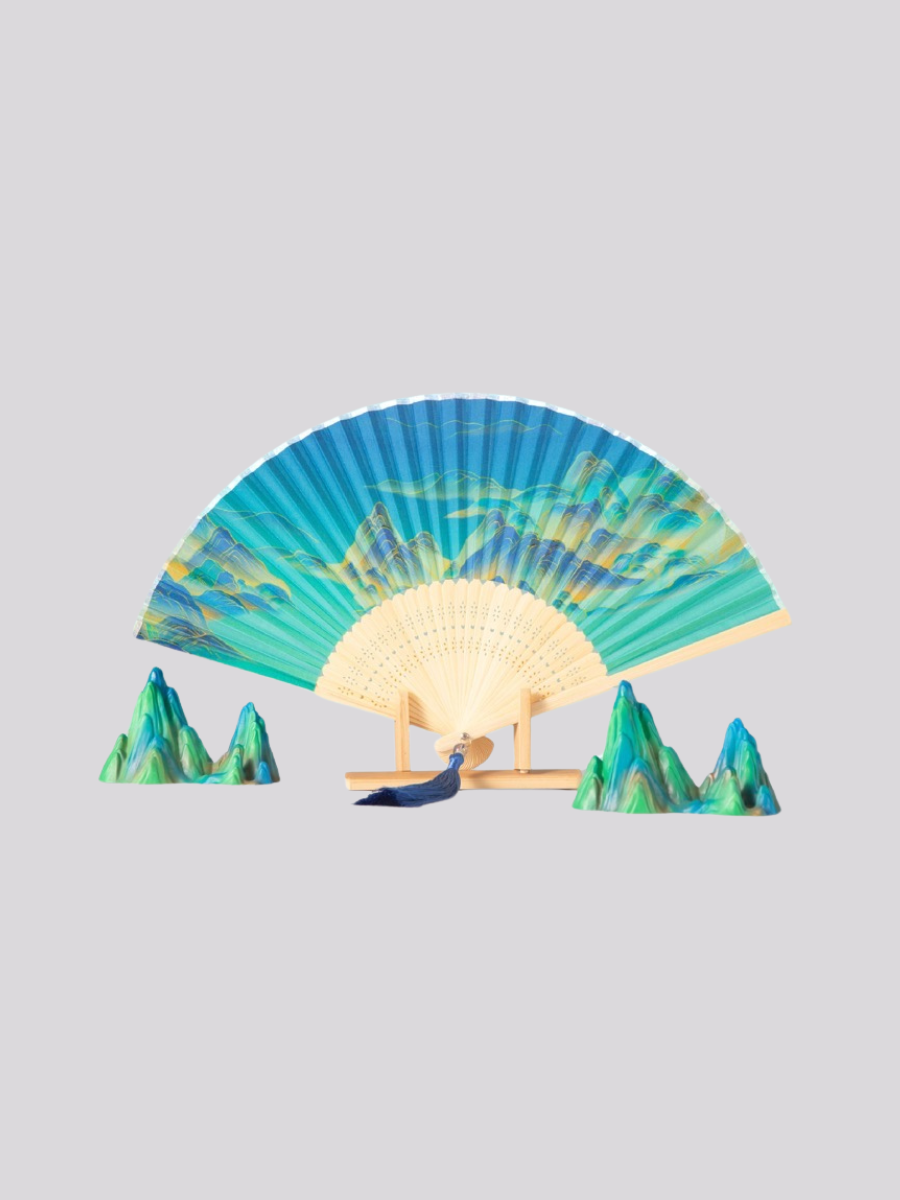 “A Thousand Miles of Rivers and Mountains” Clutch & Folding Fan Gift Set