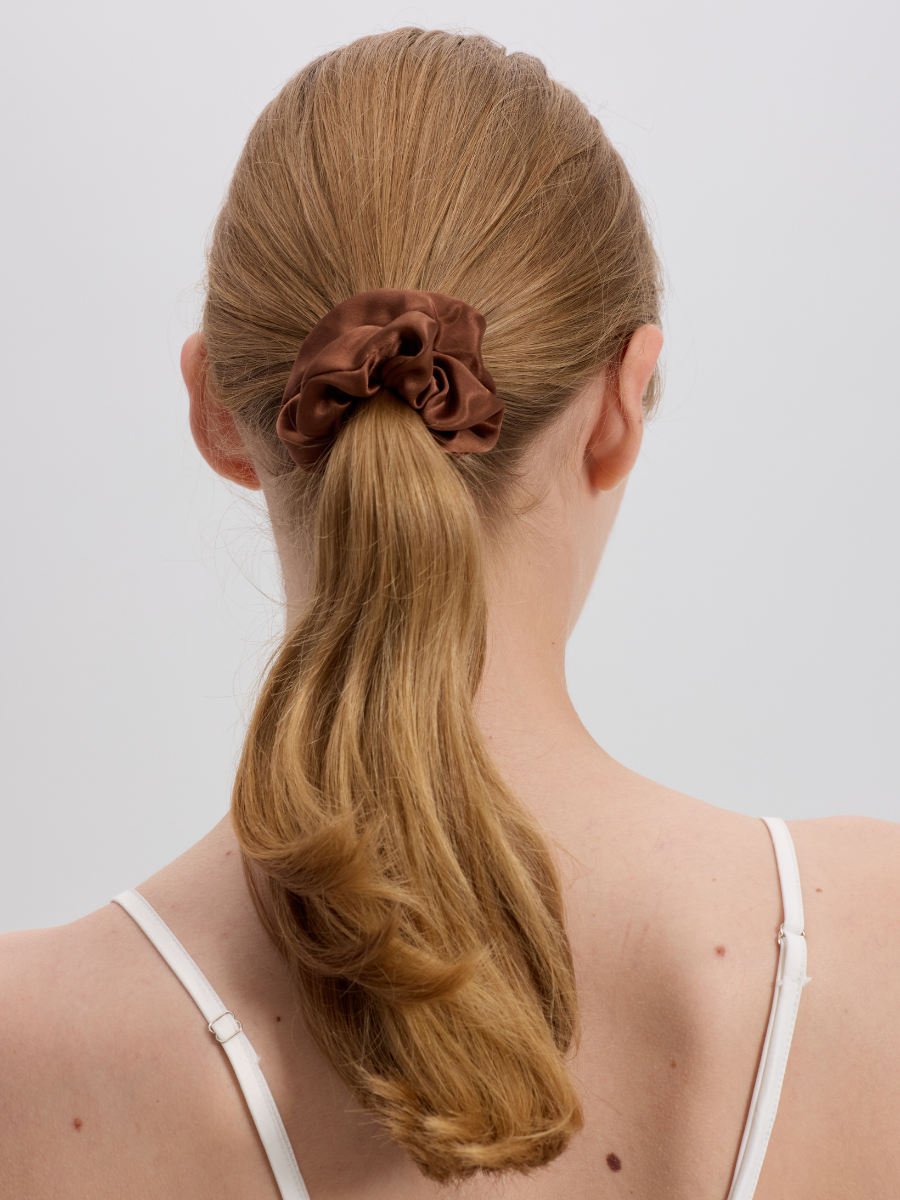 3cm Brown Silk Scrunchie