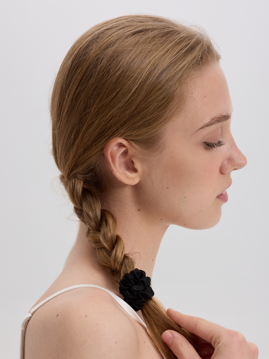 1cm Black Silk Scrunchie