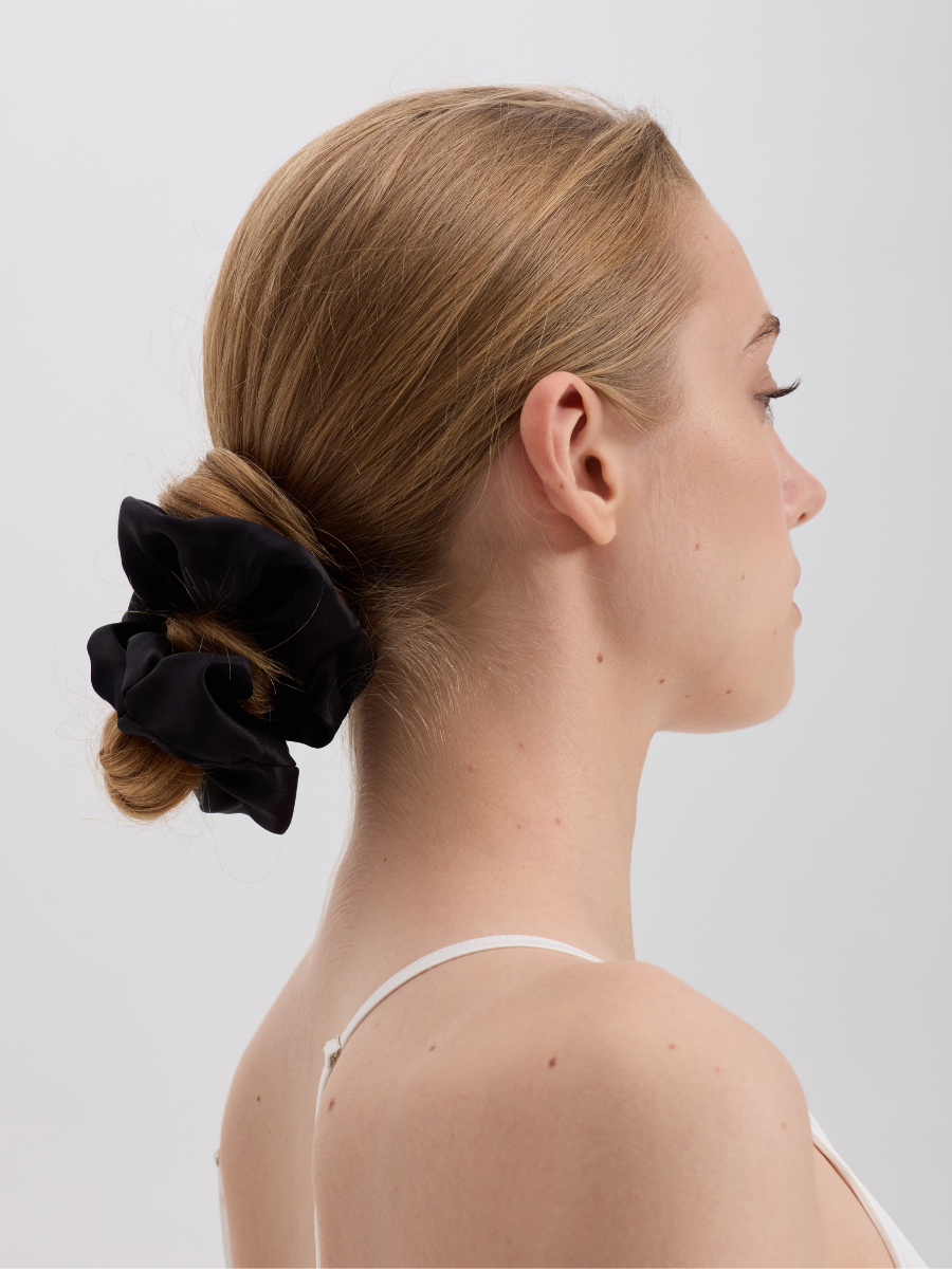 6cm Black Silk Scrunchie