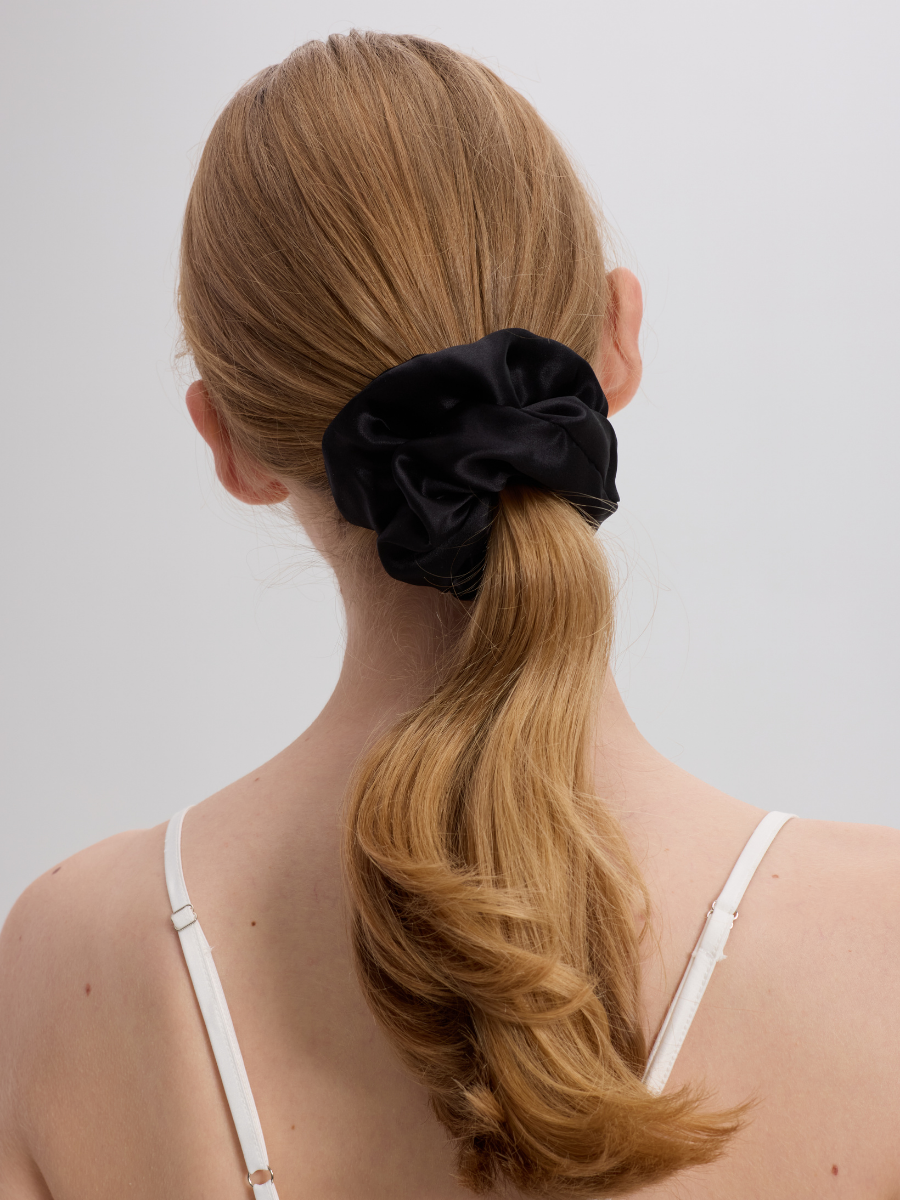 6cm Black Silk Scrunchie