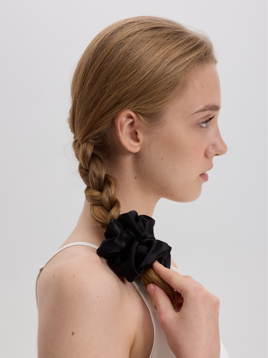 6cm Black Silk Scrunchie