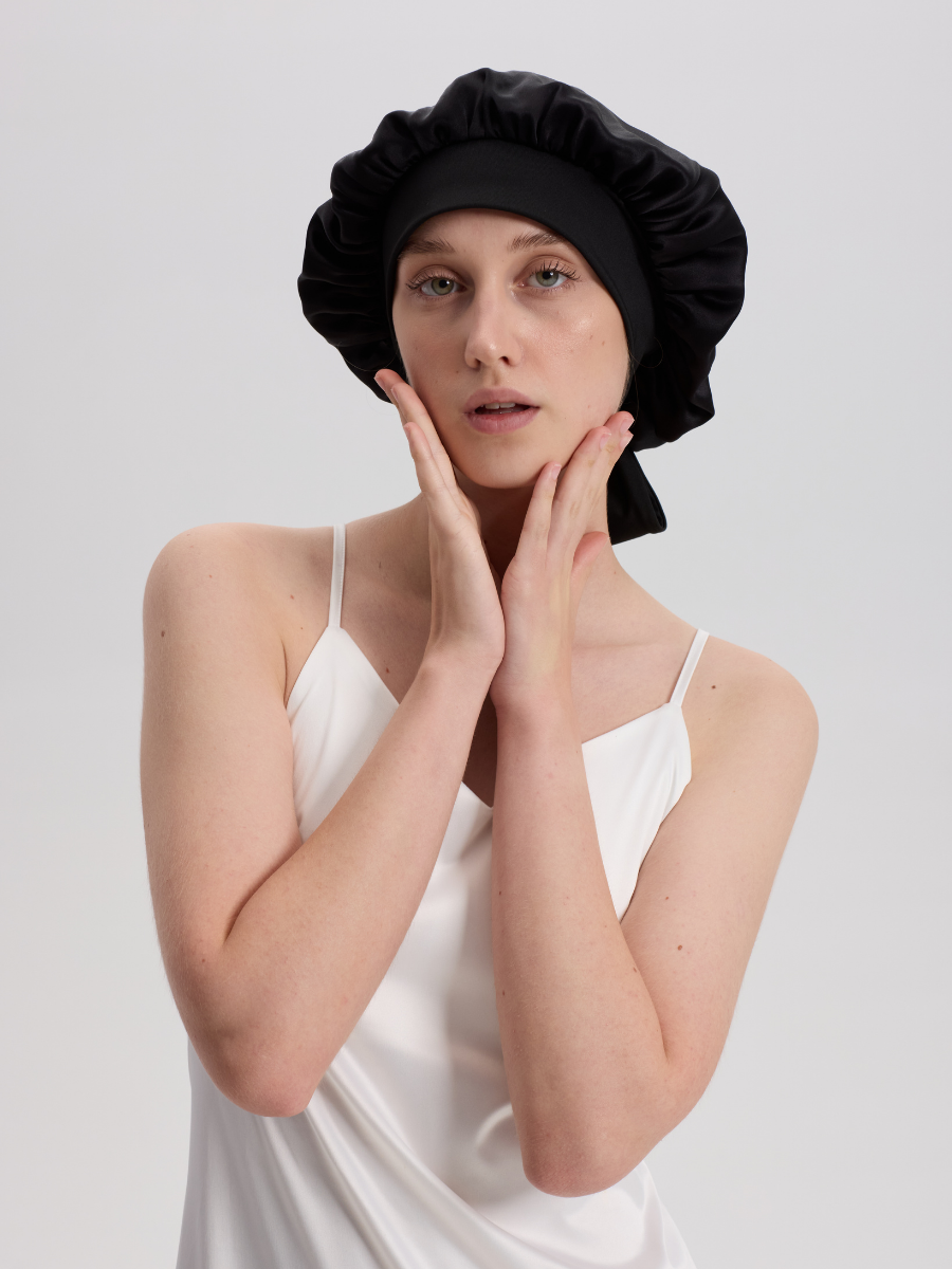 Black Mulberry Silk Hair Bonnet