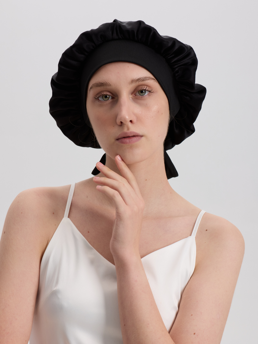 Black Mulberry Silk Hair Bonnet