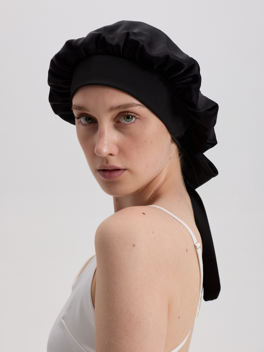 Black Mulberry Silk Hair Bonnet