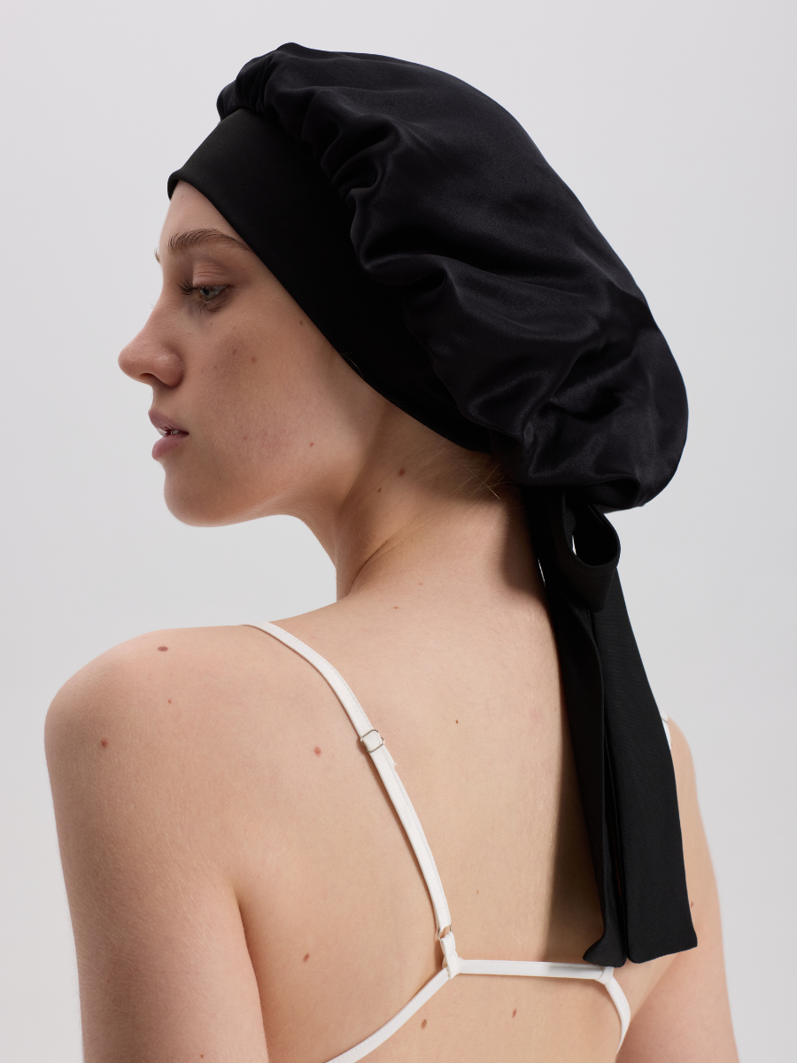 Black Mulberry Silk Hair Bonnet