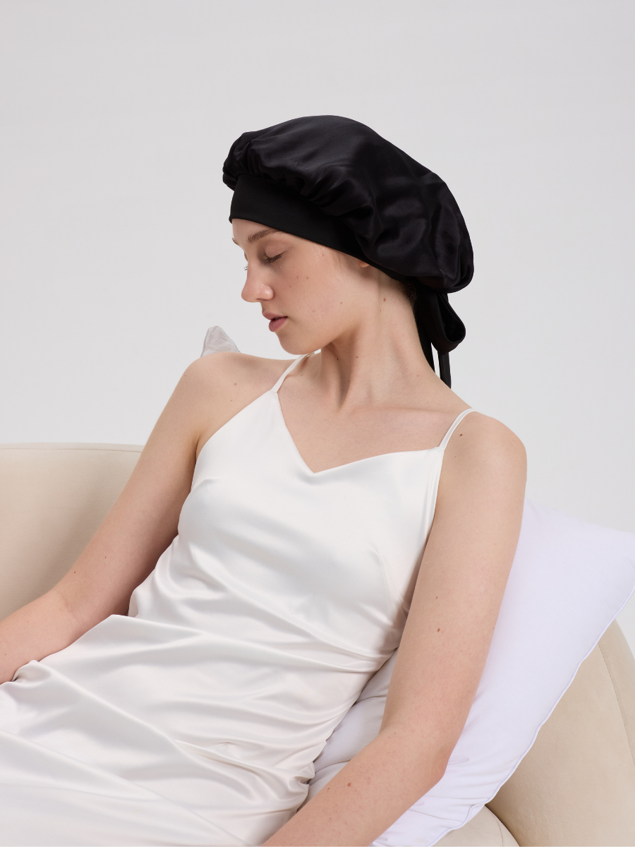 Black Mulberry Silk Hair Bonnet